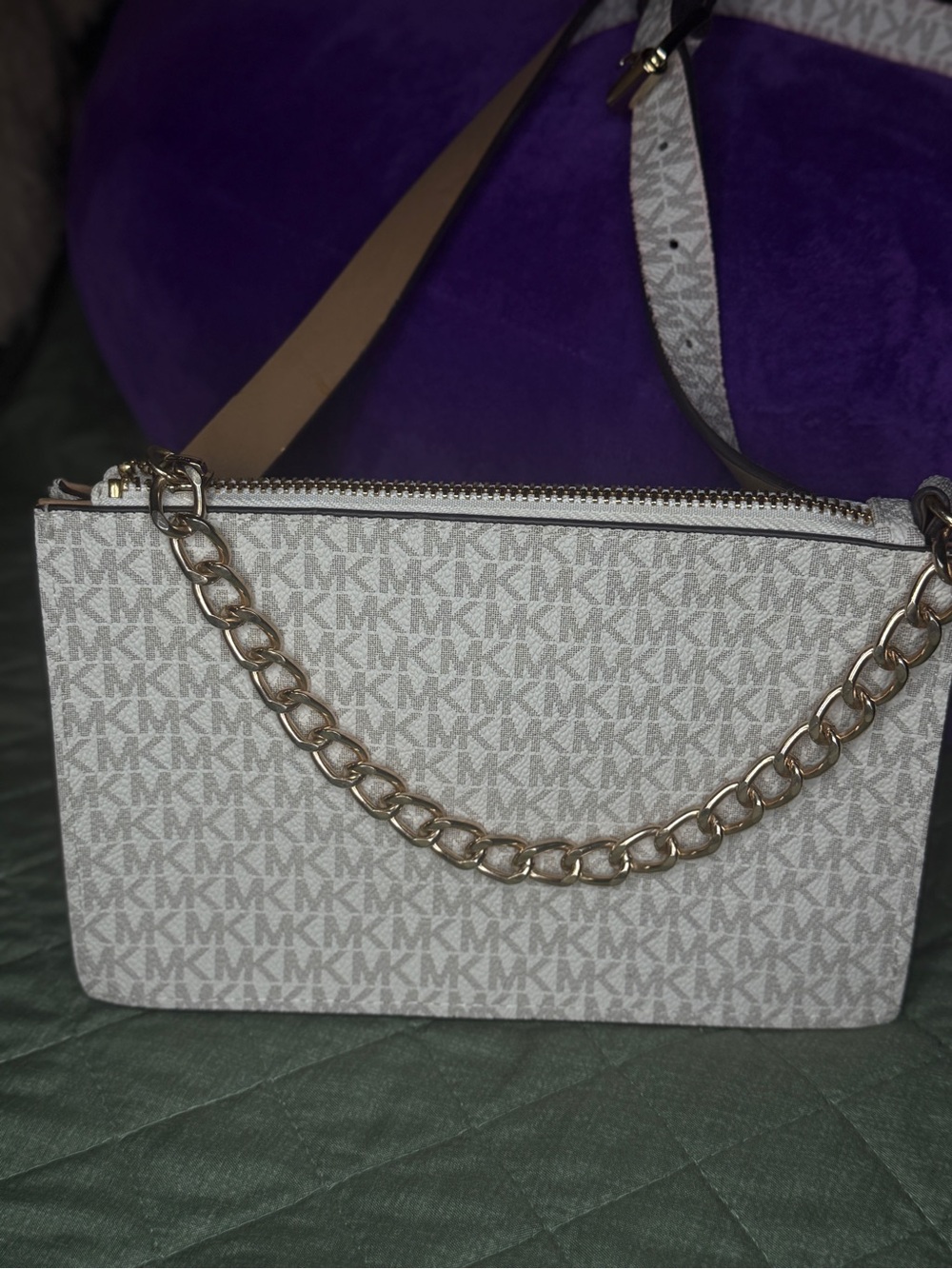 Michael Kors White Logo-Print Chain Crossbody Bag